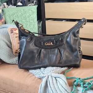 Coach Black Leather Shoulder Hobo with Gold Logo